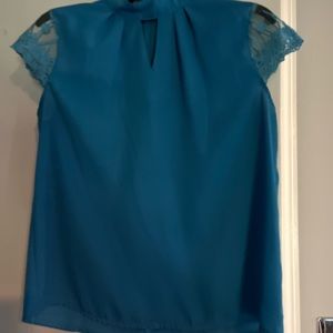 Medium Blue Blouse with Lace Detailing